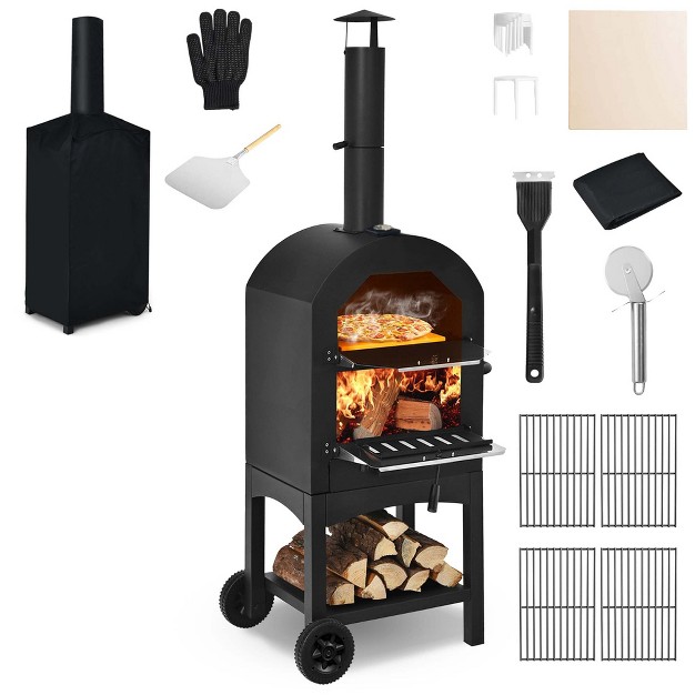 Costway Outdoor Pizza Oven Wood Fire Pizza Maker Grill W Pizza Stone amp Waterproof Cover