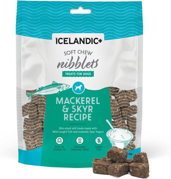 Icelandic+ Soft Chew Nibblets Mackerel and Skyr Recipe Grain-Free Dog Treats， 2.5-oz bag