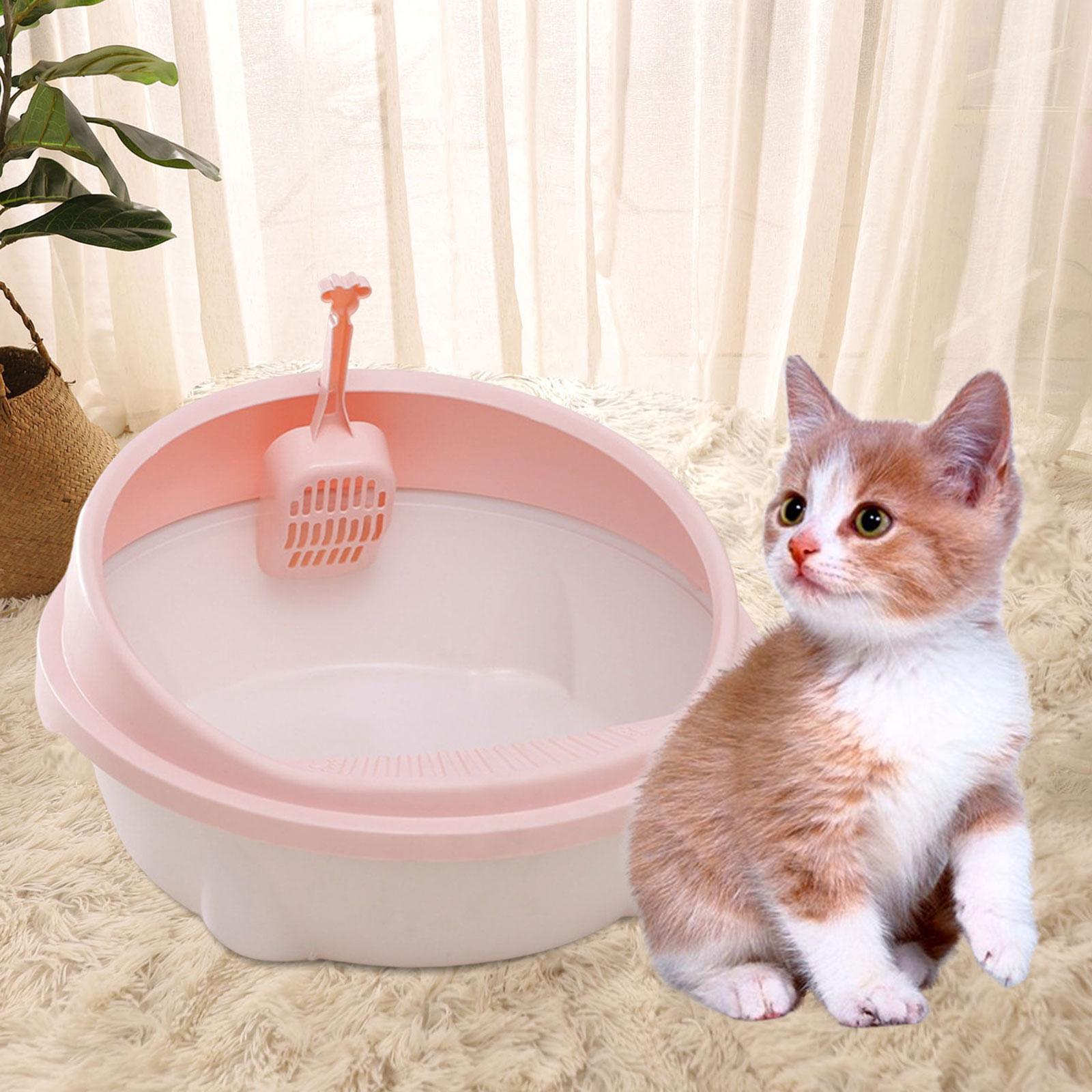 Cat Litter Box Durable with High Side Privacy Walls Cat Sandbox Semi Enclosed Bedpan Pet Litter Tray Kitty Litter Pan for Small Animals Cats pink