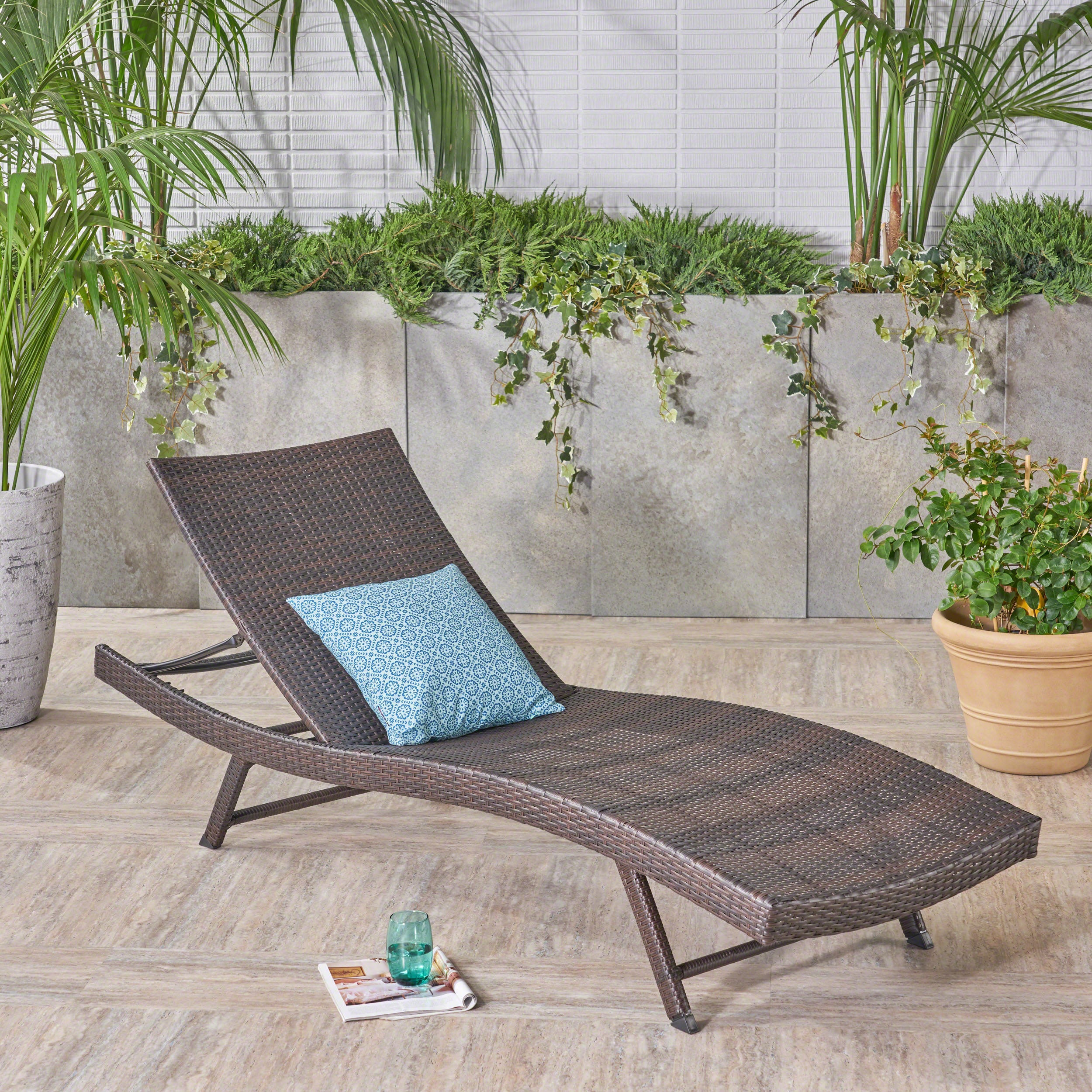 Eliana Outdoor Brown Wicker Adjustable Chaise Lounge Chair