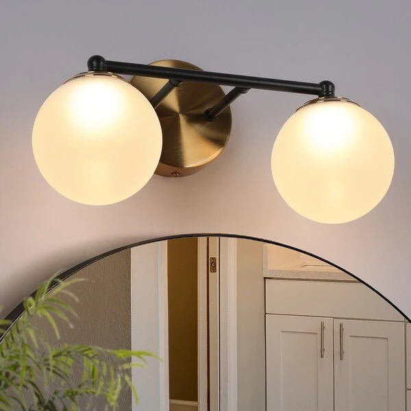 Modern 2/3-Light Black Gold LED Bathroom Vanity Light Globe Glass Wall Sconces