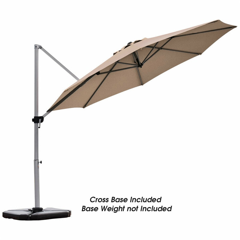 11 FT Patio Offset Cantilever Umbrella 360° Rotation Tilt with Cross Base & Crank Handle