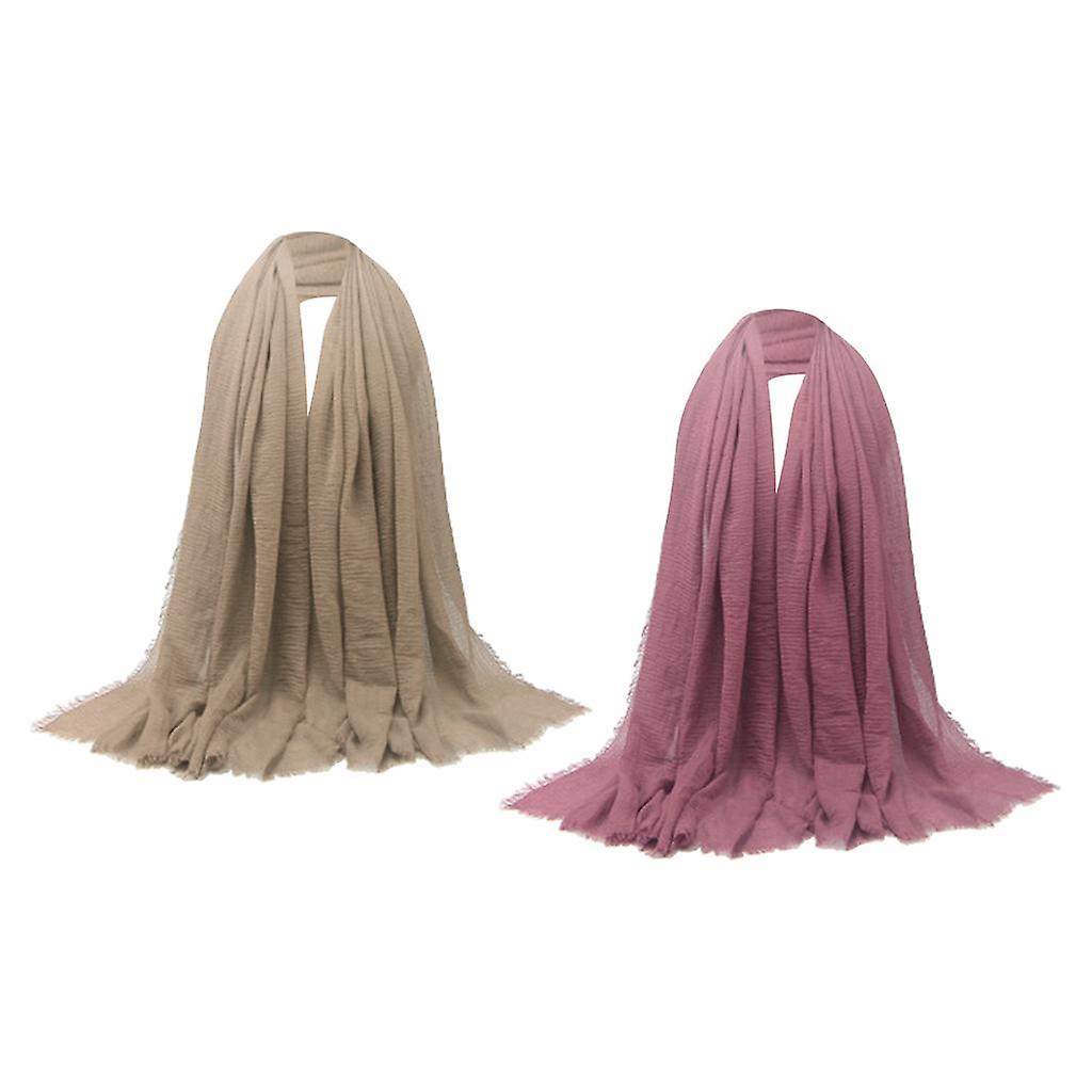 Women Wrinkle Scarf Crinkle Muslim Hijab Scarves Long Wrap Scarf Pink+brown