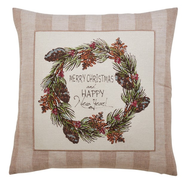 Saro Lifestyle Merry Christmas And Happy New Year Down Filled Pillow