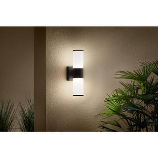 Hampton Bay Hartford Millennium Black Outdoor Hardwired Cylinder LED Smart Wall Light Powered by Hubspace KIF1602LX-01BK