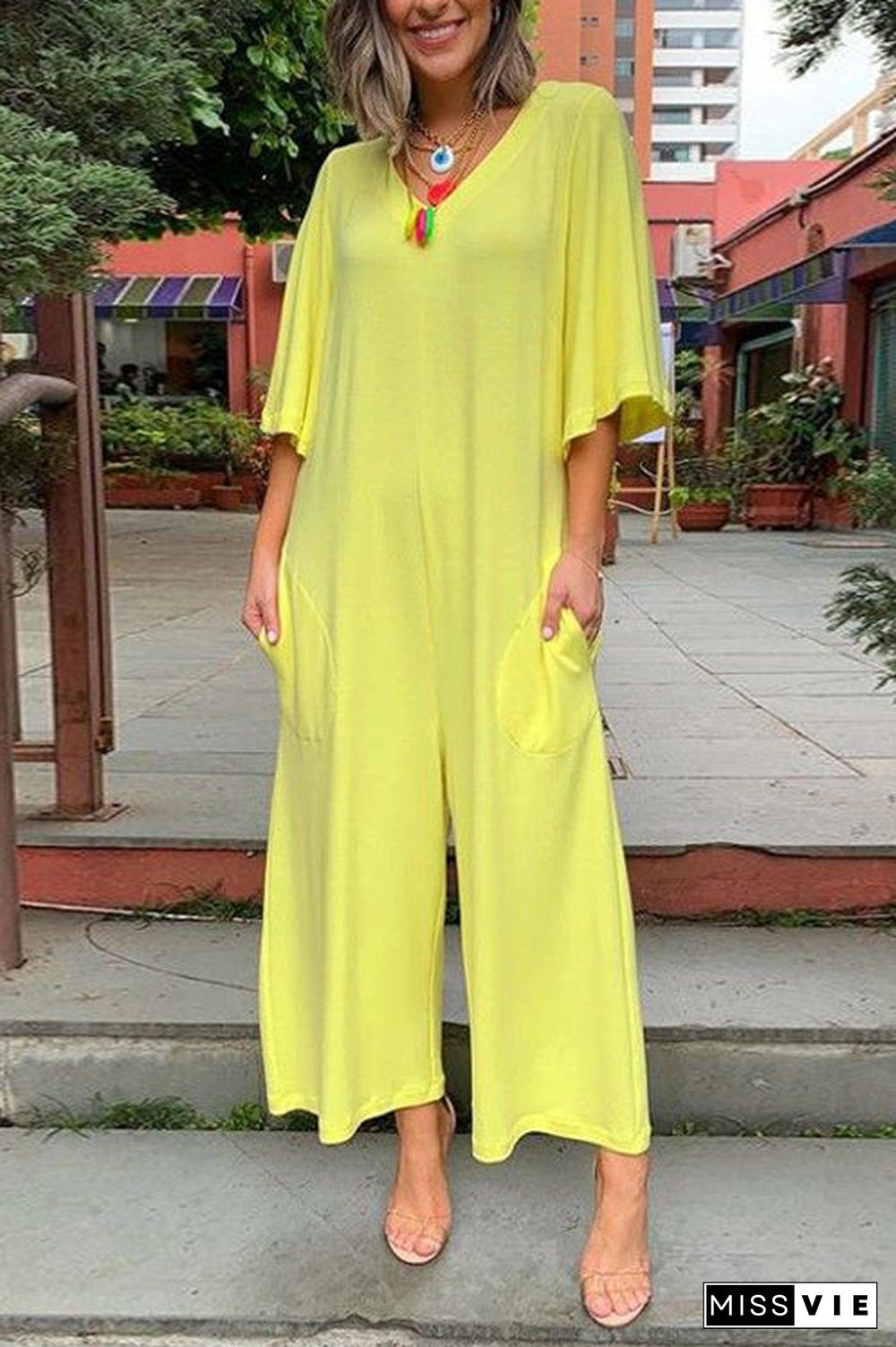 Step It Up V Neck Jumpsuit