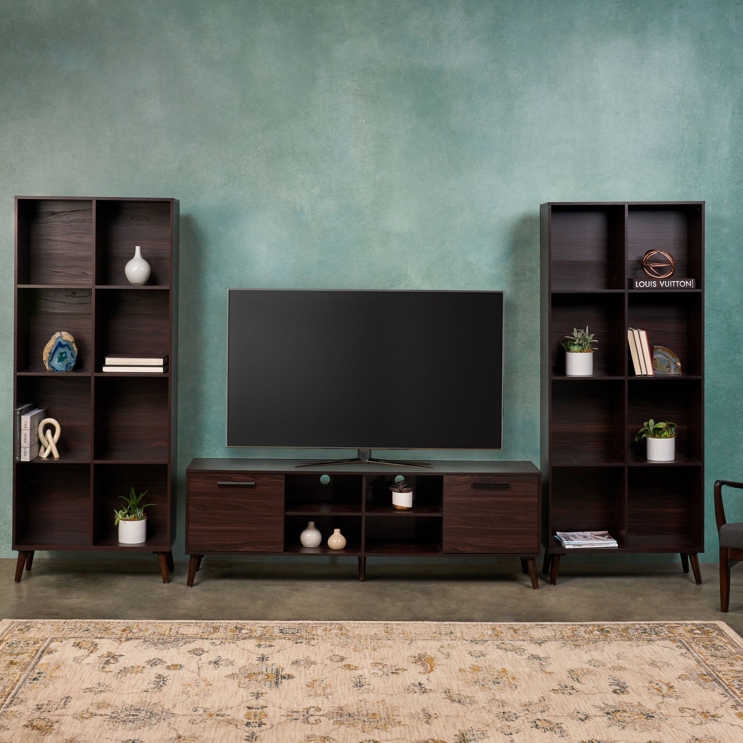 Darcy Mid Century 3 Piece TV Stand & Bookcases Set