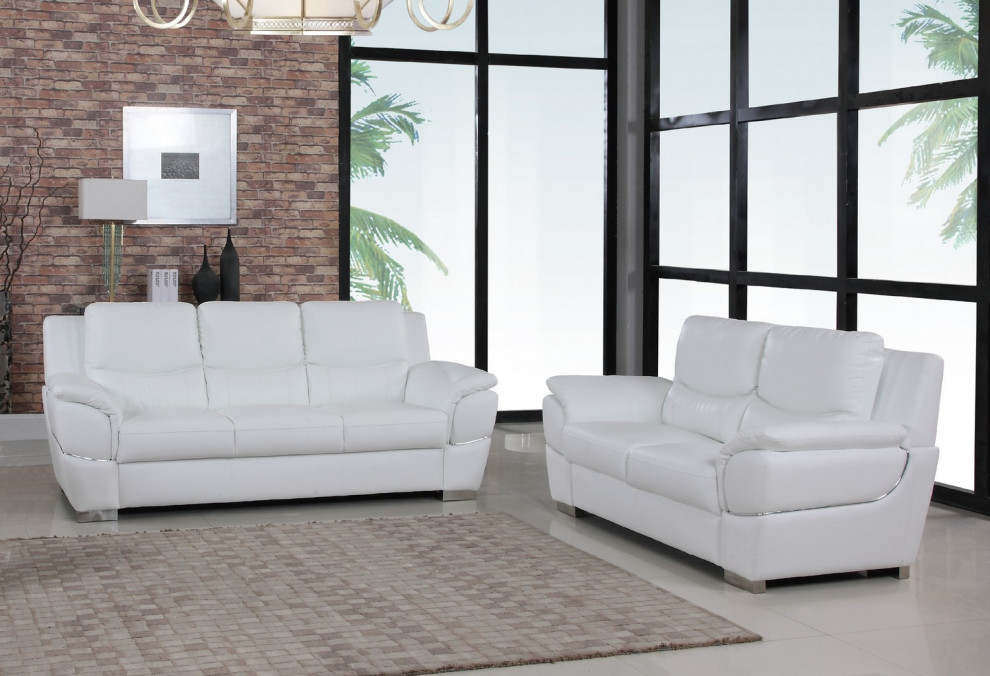 HomeRoots 69  x27 x27X 34  x27 x27X 35  x27 x27Modern White Leather Sofa And Loveseat   Contemporary   Living Room Furniture Sets   by UStradeENT LLC  Houzz