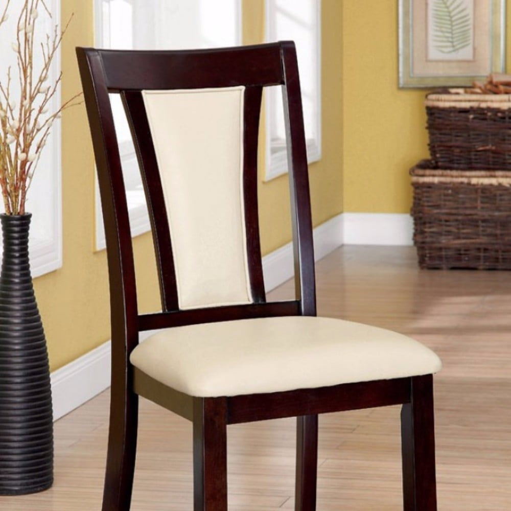 Wooden Side Chair With Padded Ivory Seat and Back， Pack Of 2， Cherry Brown- Saltoro Sherpi