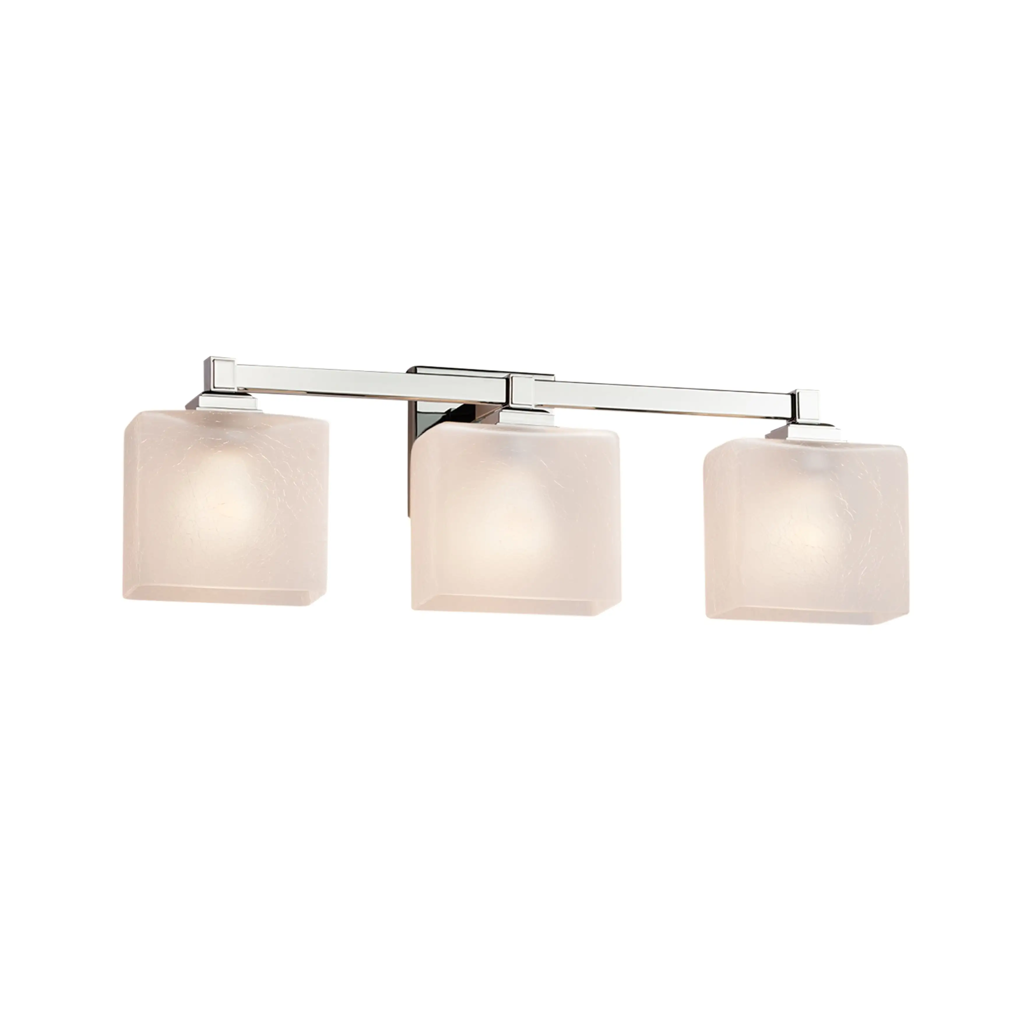 Justice Design Fusion Regency 3-light Polished Chrome Bath Bar, Frosted Crackle Rectangle Shade