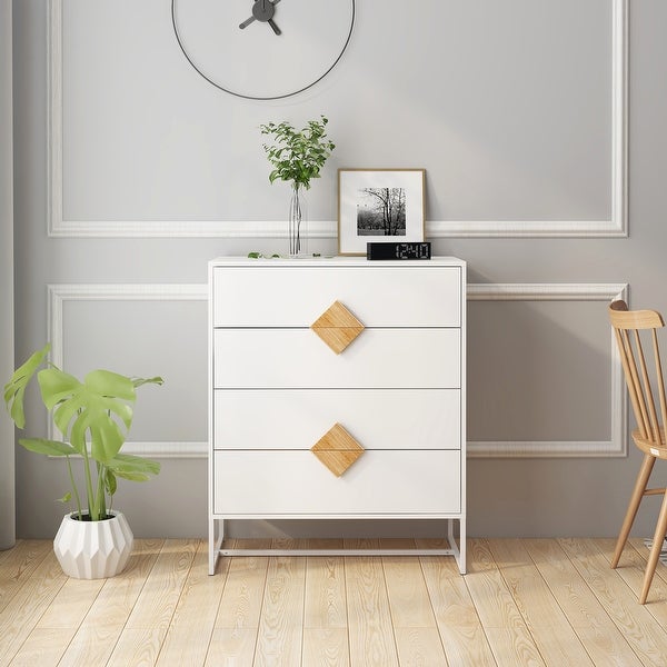 White Modern Sideboard，Kitchen Storage Cabinet with Metal Legs