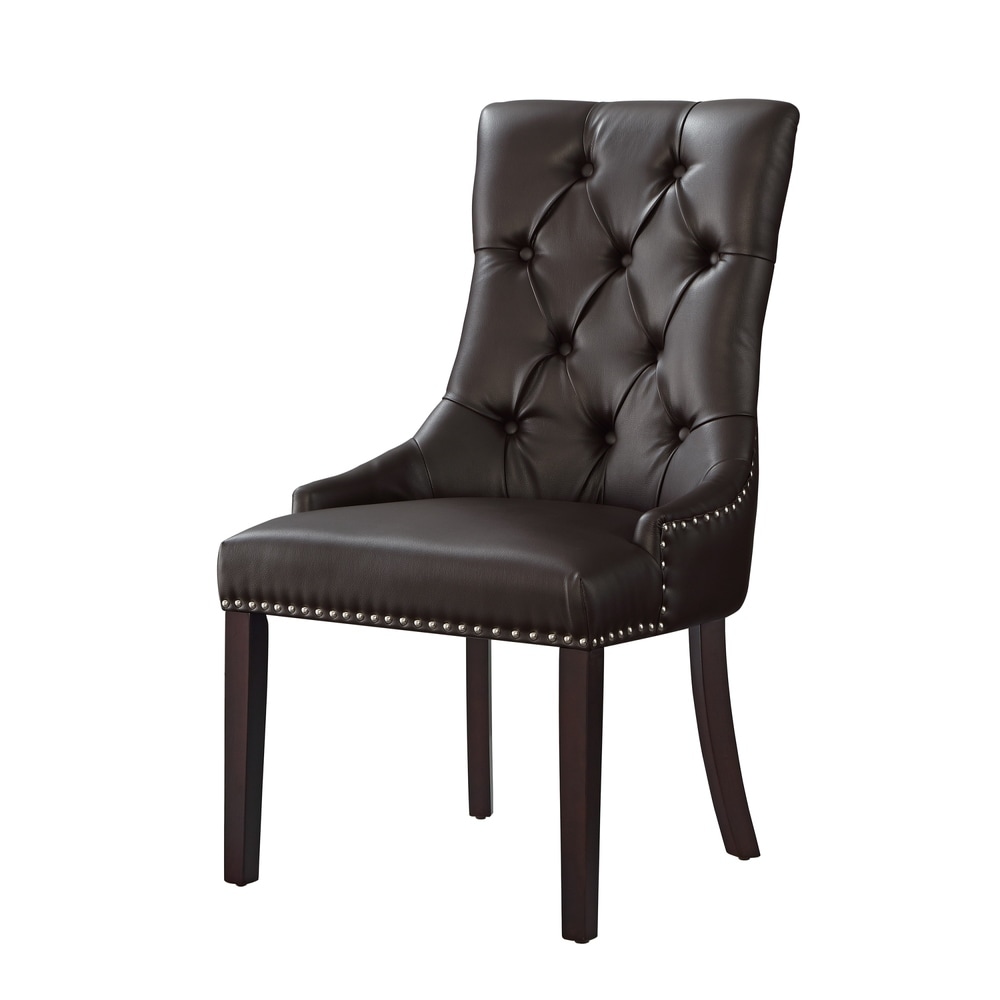 George Leather Dining Chair Tufted Nailhead Trim (Set of 2)