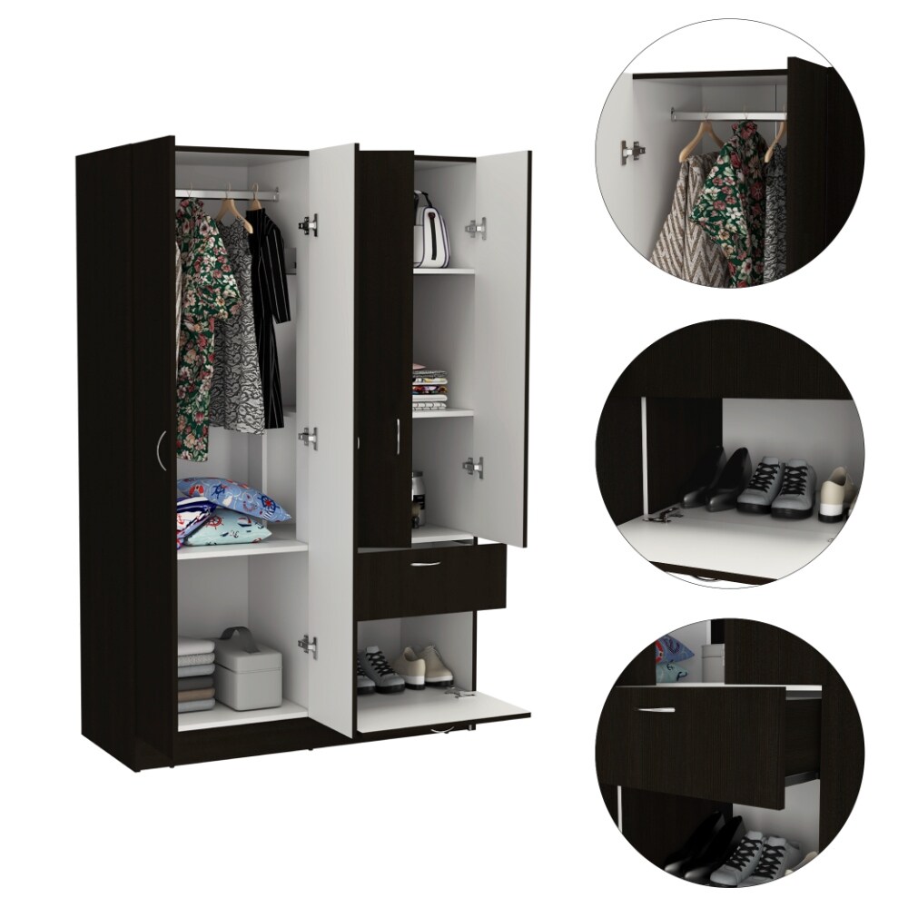 Double Door Armoire with 1 Drawer  5 Interior Shelves and Rod