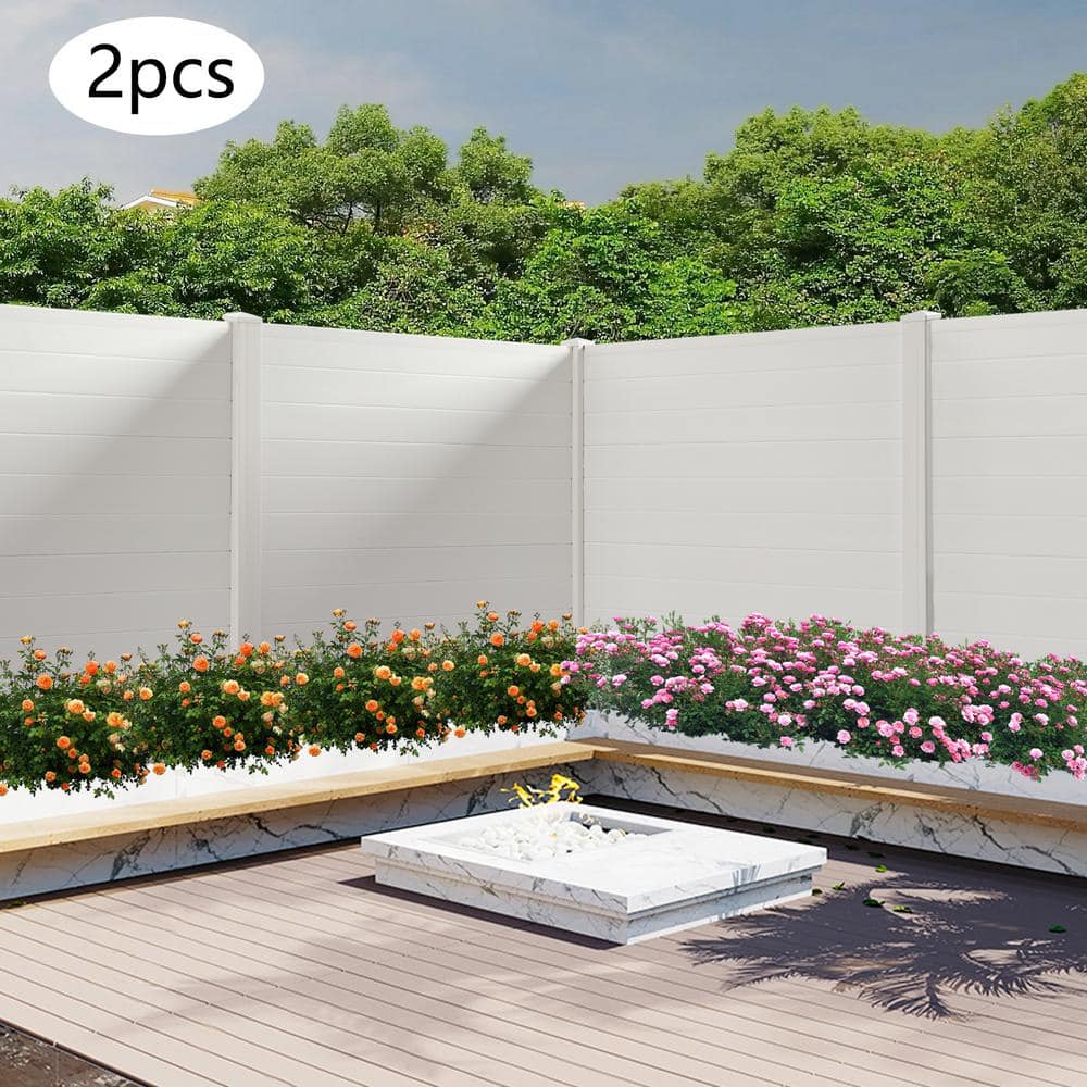 YIYIBYUS 48 in. White PVC Vinyl Outdoor Freestanding Privacy Screen Panel Metal Garden Fence (2-Pack) YLYOBZ8UWDZJ8