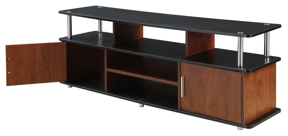 Designs2Go 59 quotXL Monterey TV Stand in Cherry and Black Wood Finish   Contemporary   Entertainment Centers And Tv Stands   by Convenience Concepts  Houzz