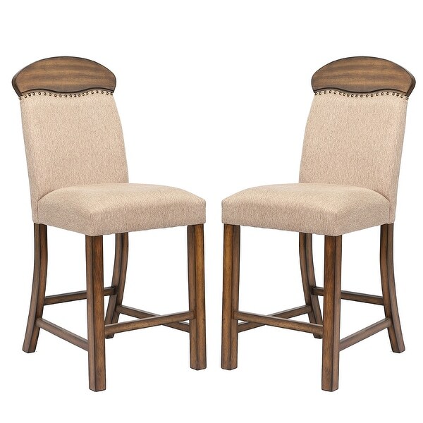 Set of 2 Linen Upholstered Counter Height Chair in Oak Finish