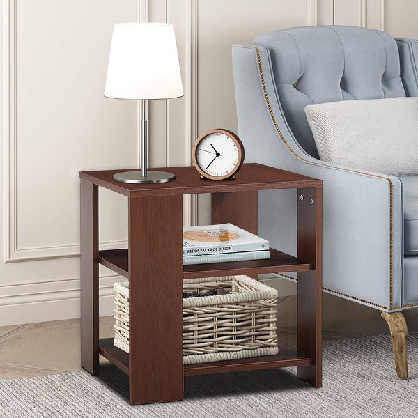 3-Tier End Table w/ Storage Shelf， Wood Side Table， Small Coffee Table - 17.7“