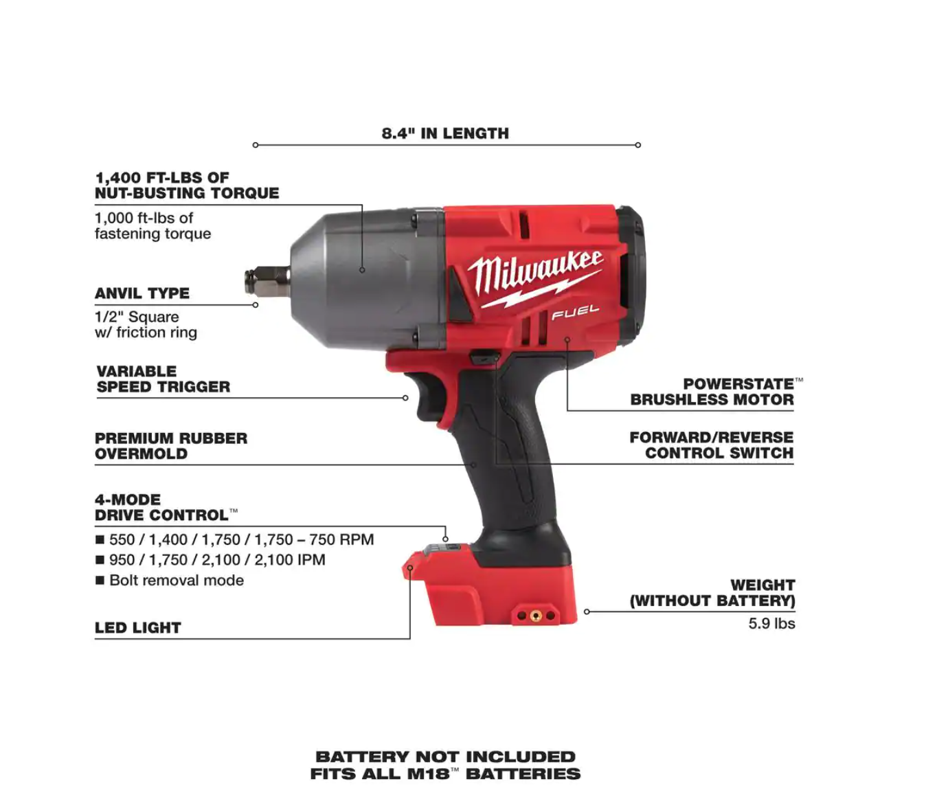 Milwaukee 2767-20-49-66-7022 M18 FUEL 18V Lithium-Ion Brushless Cordless 1/2 in. Impact Wrench with SAE Deep Well Impact Socket Set (9-Piece)