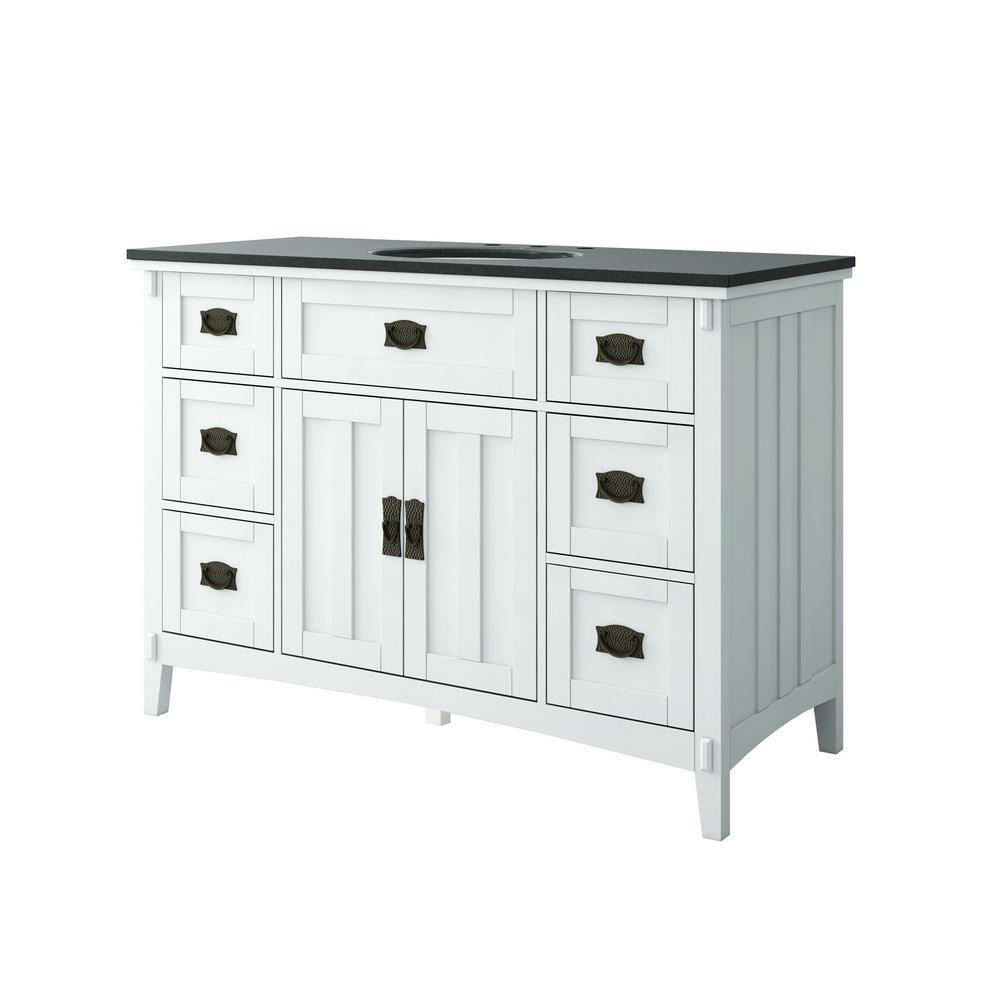 Home Decorators Collection Artisan 48 in. W Bath Vanity in White with Vanity Top in Natural Black with White Basin MD-V1760