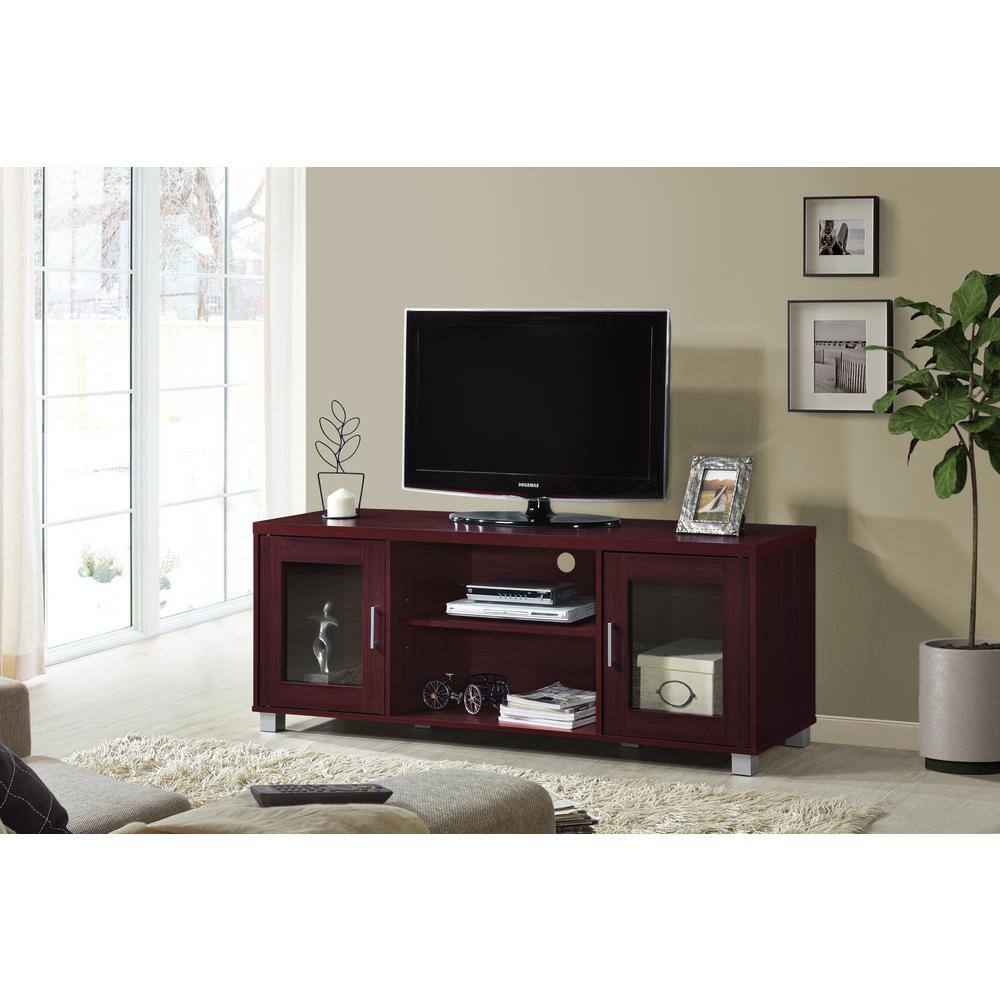 HODEDAH 57 in. Wide Mahogany Entertainment Center Fits TV's up to 60 in. HITV107 MAHOGANY