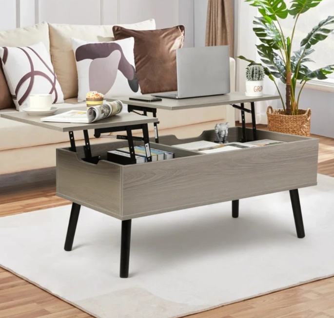 Lift Top Coffee Table with Storage, Double Lift Top Rectangular Storage Coffee Table