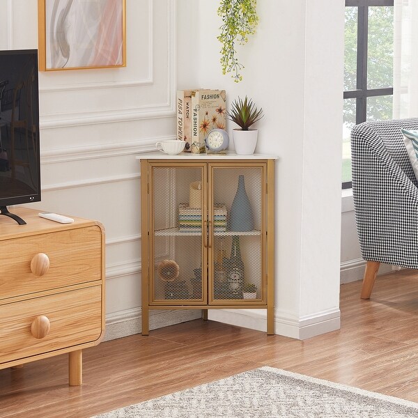 VECELO， Triangular Corner Cabinet with 3-tier Storage Shelves For Small Spaces(1PCS/2PCS)