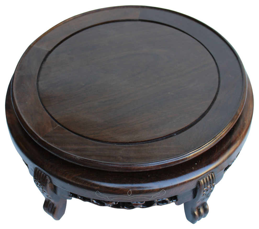 Chinese Brown Wood Round Table Top Stand Display Easel 10.75 quotHws129A   Asian   Plant Stands And Telephone Tables   by Golden Lotus Antiques  Houzz