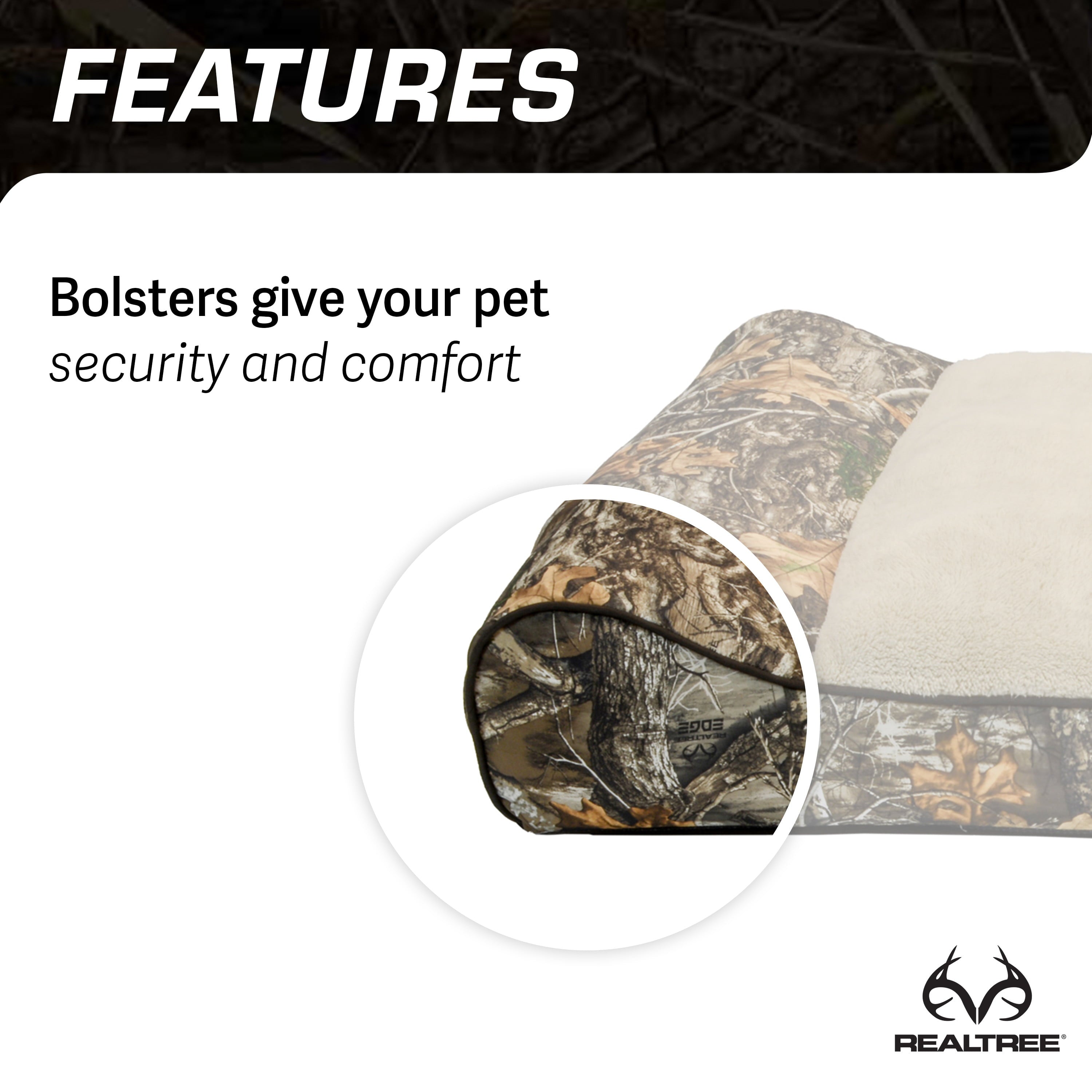 Realtree Edge Camo Bolster Pet Bed - Brown