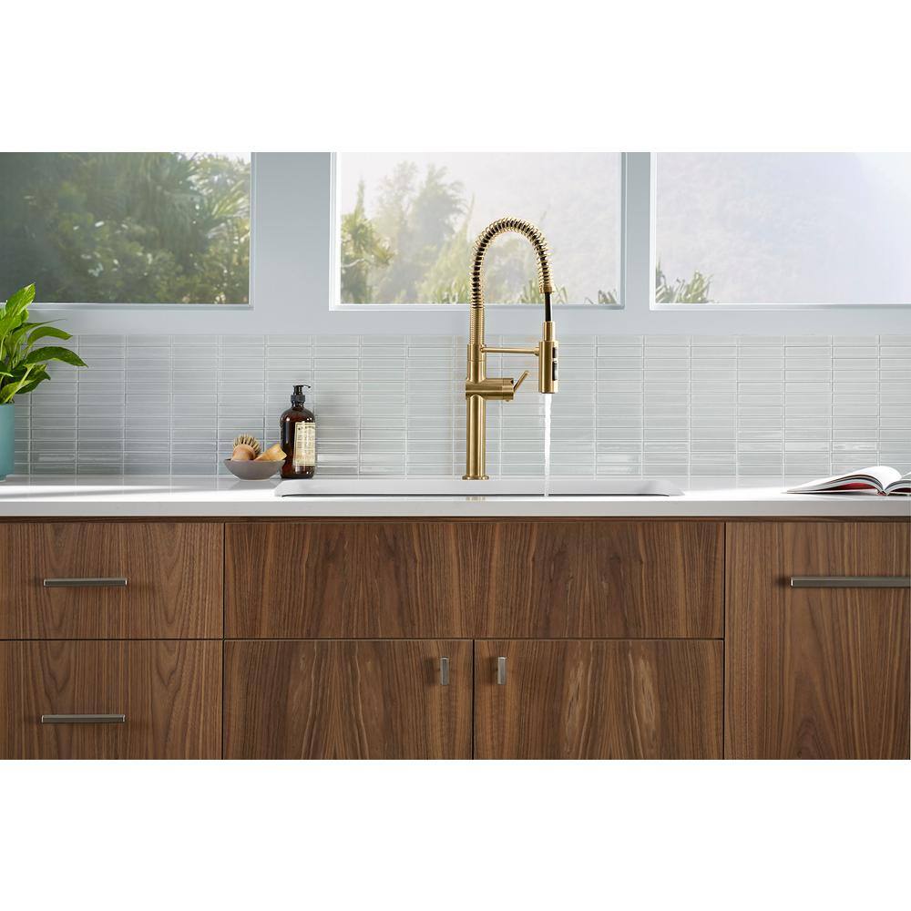 KOHLER Crue Single-Handle Pull-Down Sprayer Kitchen Faucet in Vibrant Brushed Moderne Brass 22973-2MB