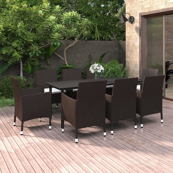 vidaXL Patio Dining Set Outdoor Table and Chair Set Poly Rattan and Glass