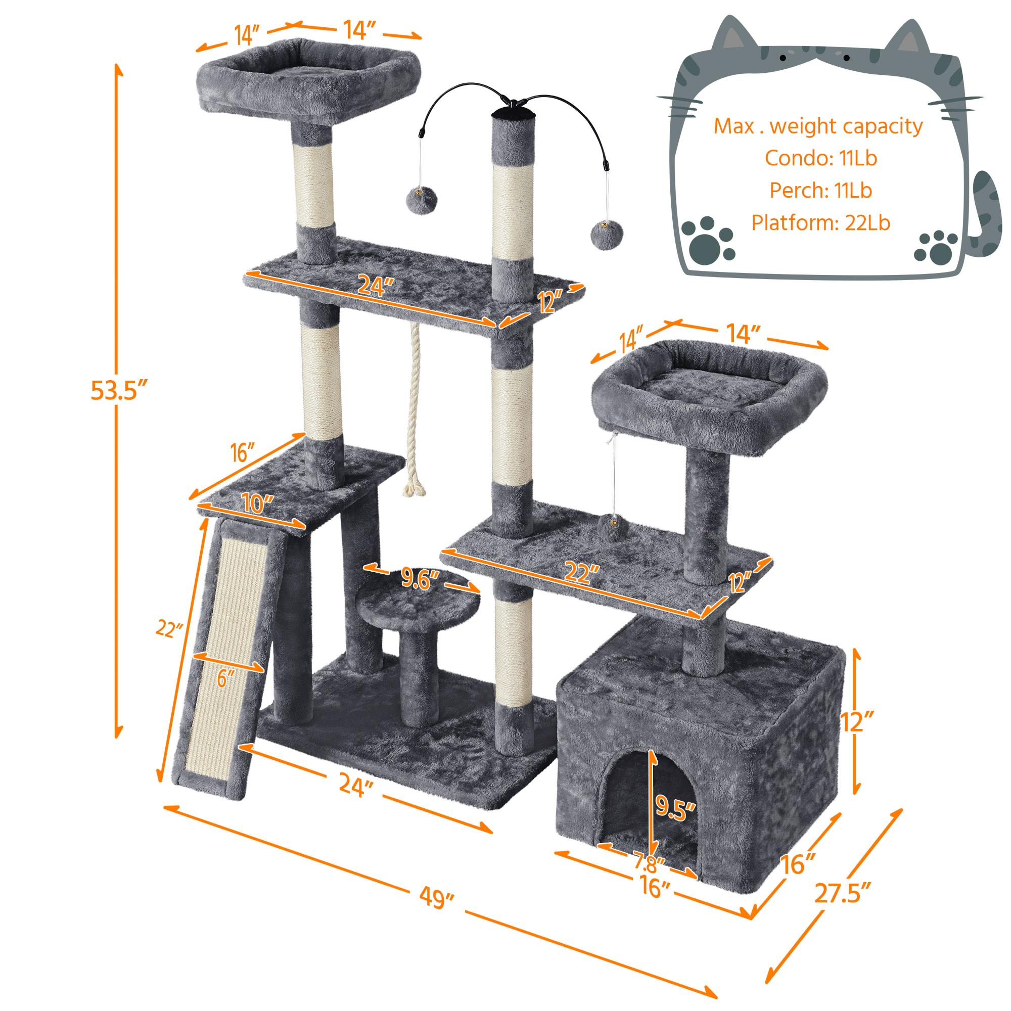 TOPEAKMART Dark Gray Cat Activity Tree Condo， 53.5