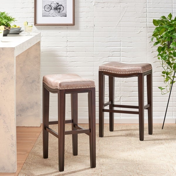 Tiffin Contemporary Studded Fabric Bar Stool (Set of 2) by Christopher Knight Home