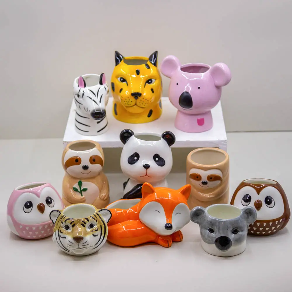 Wholesale Garden Supplies Cute Mini Small Flower Pots   Planters Owl Animal Set Succulent Planter Ceramic Flower Pot Plant Pots