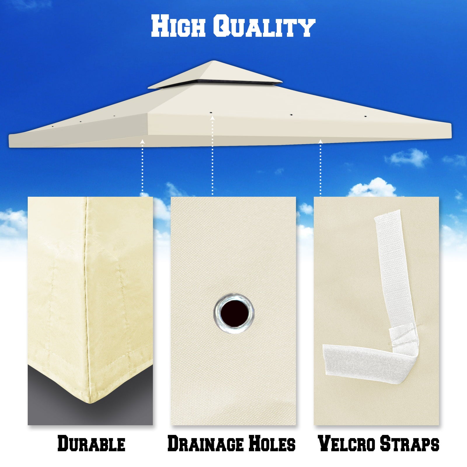 10'x10' Replacement Canopy Top Cover 2-Tiered Patio Sunshade Upgraded UV Protection, Gazebo Tent Canopy Cover ONLY