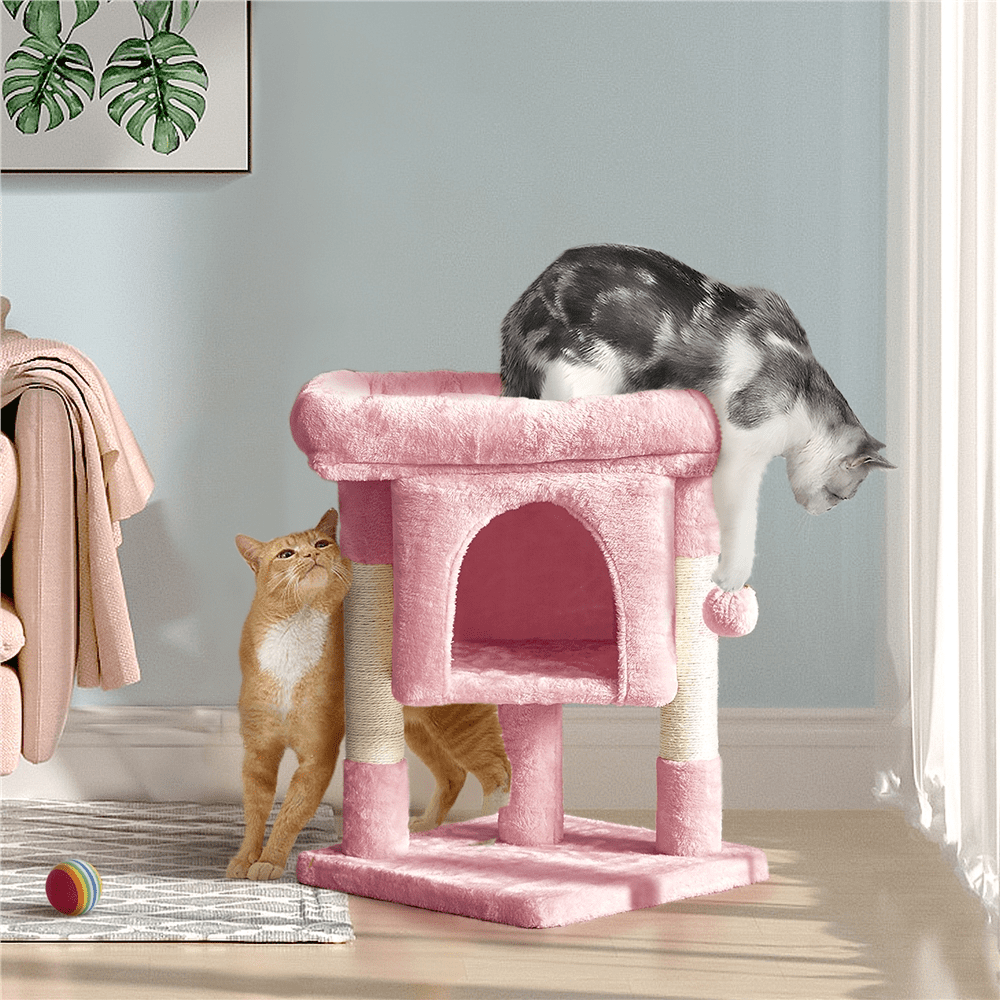 SmileMart 23.5" H 2-Level Cat Tree Condo Tower with Plush Perch, Pink