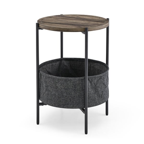 Modern Accent End Table/Side/Leisure Table Tables with Storage Basket， Grey Cloth Bag， for Living Room/Bedroom Furniture