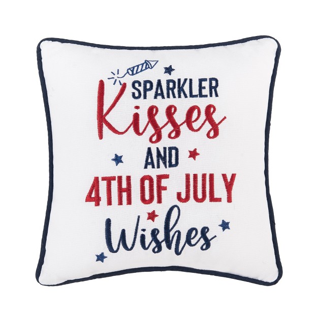 X 10 quot Sparkler Kisses amp 4th Of July Wishes Embroidered Throw Pillow