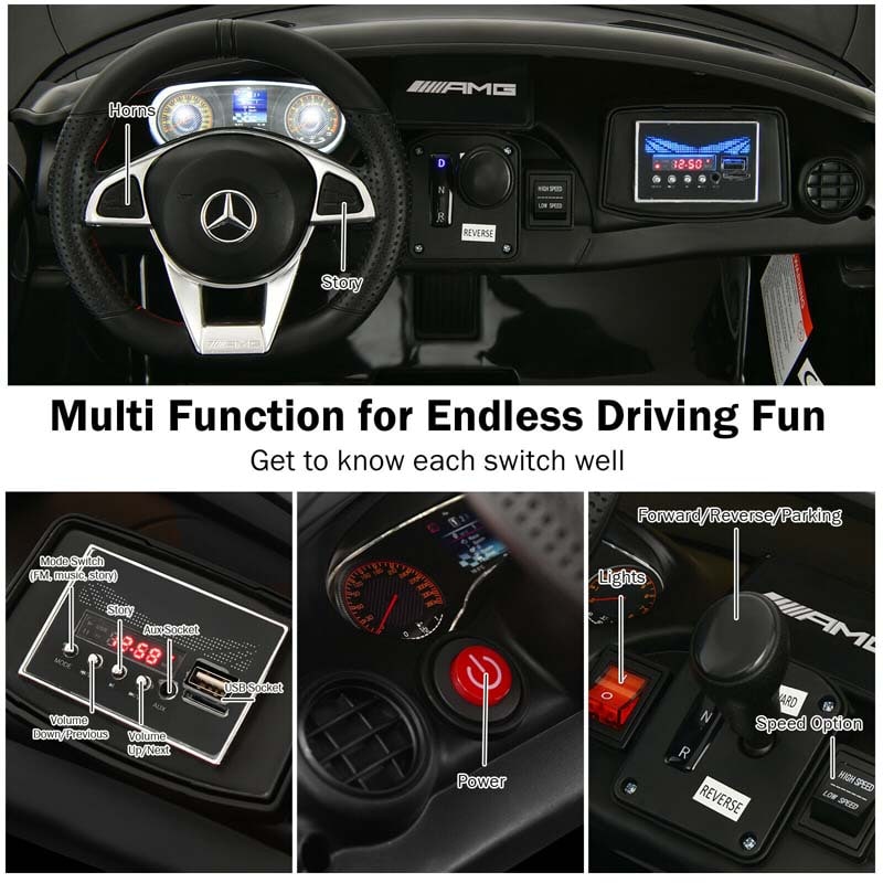 Licensed Mercedes Benz AMG GTR 2-Seater Ride-on Car 12V Battery Powered Vehicle Kids Riding Toy Car with Remote