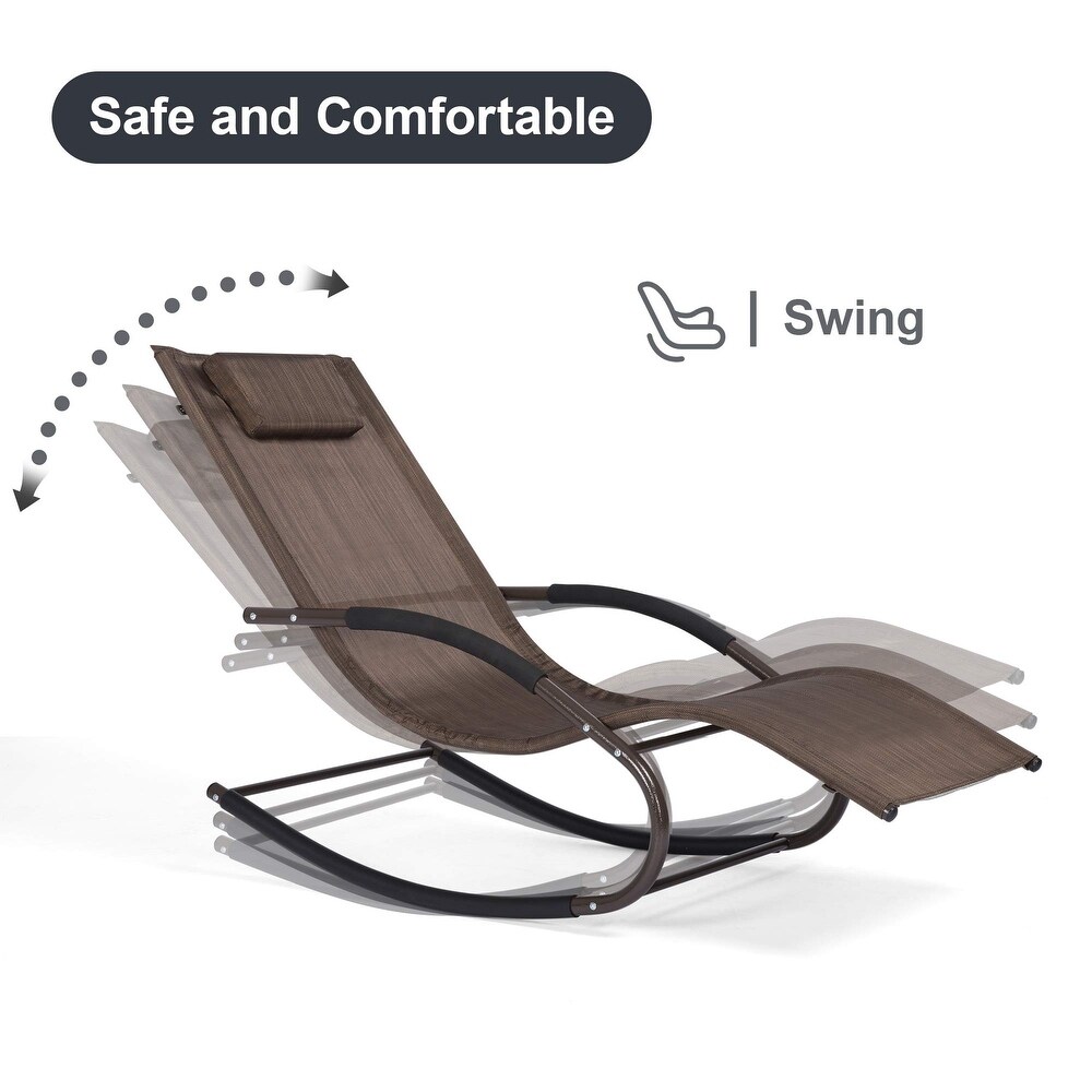 Outdoor Chaise Lounge Steel Curved Lounge Chair with Detachable Pillow Weather Resistant Fabric for Lawn Poolside   56.3*24.8*35