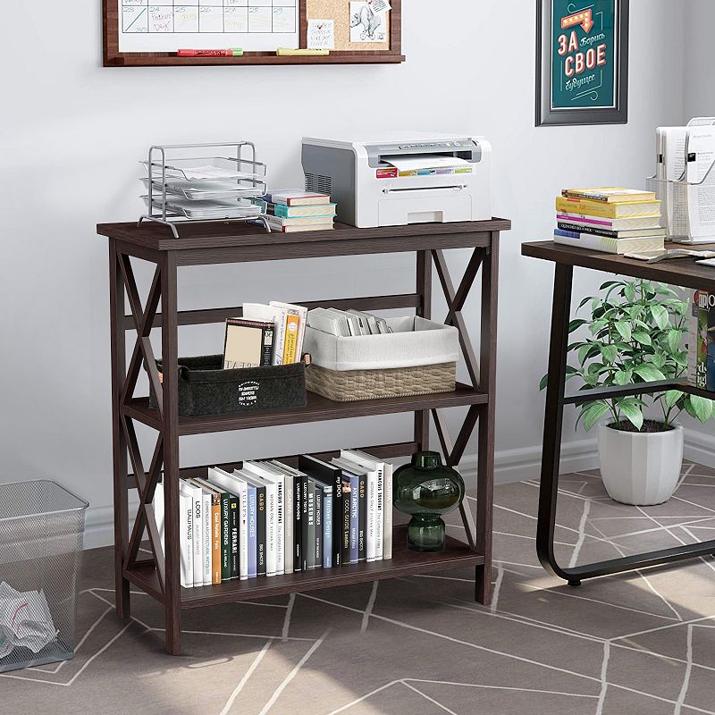 3-Tier Wooden Multi-Functional X-Design Etagere Storage Bookshelf