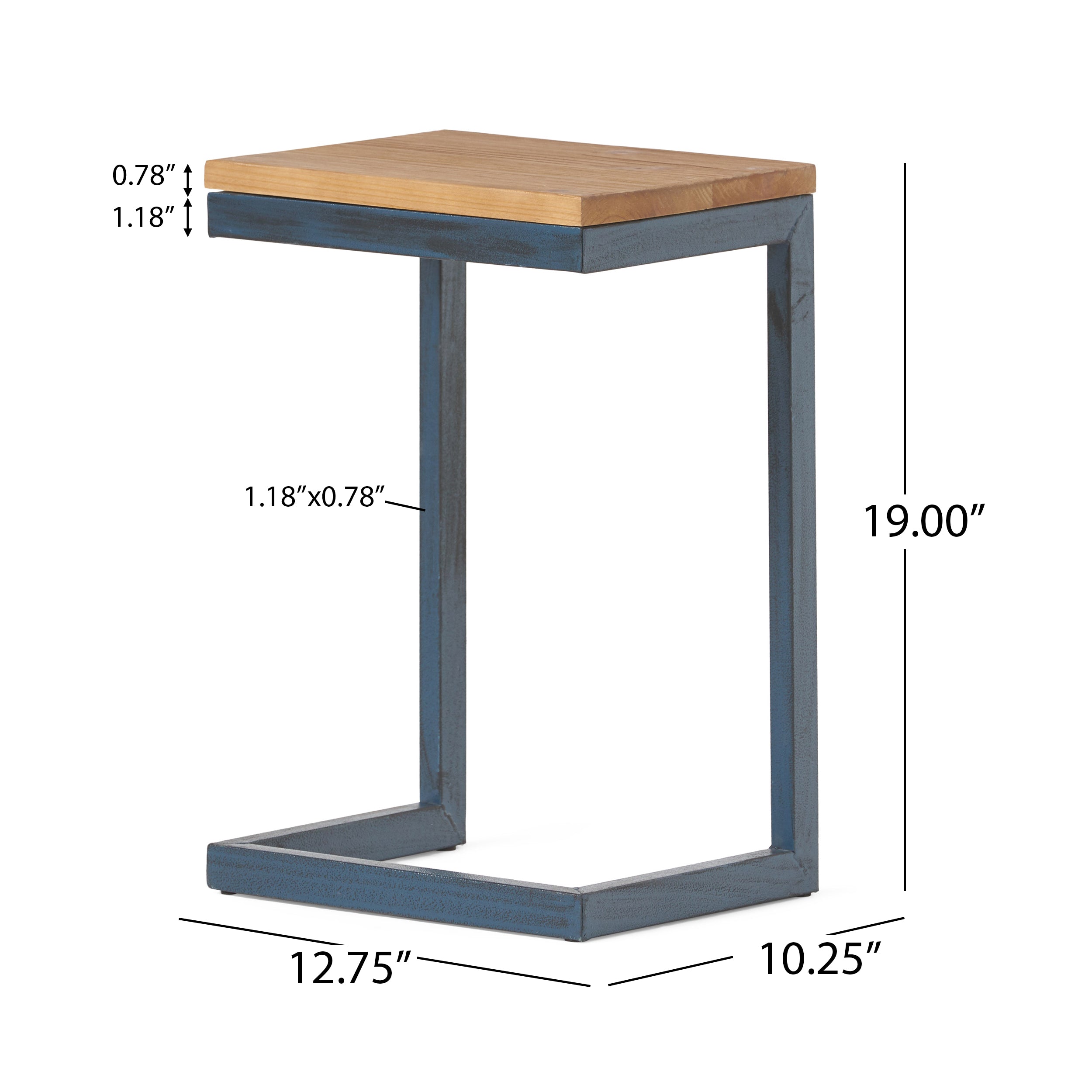 Ramona Modern Industrial Firwood C-Shaped Accent Side Table with Iron Frame