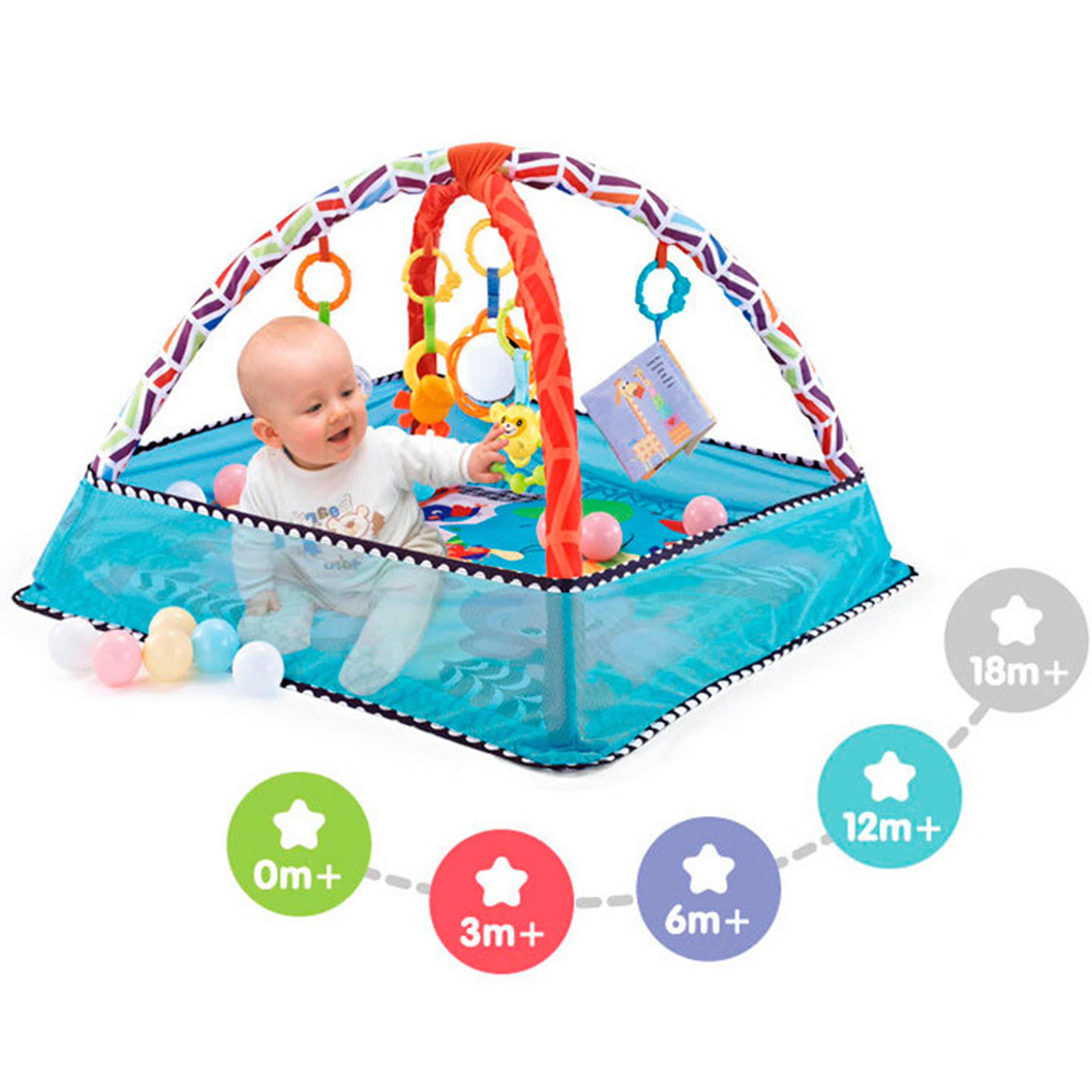 Baby Plays Mat Gym Activity Play Mat with 5 Hanging Toys and 18 Balls Infant Floor Crawling Mat Play Gym for Kids Boys and Girls