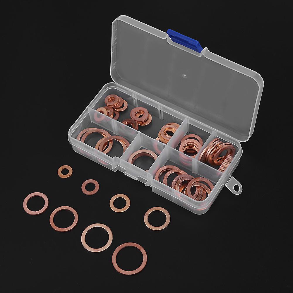 80pcs Solid Copper Sump Plug Assorted Washers Metal Kit Garage Engine Set With Box