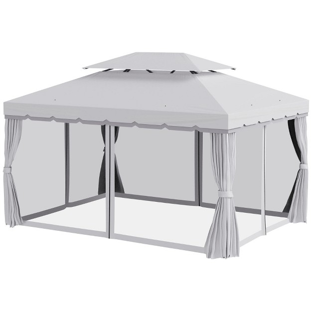 Outsunny 10 x27 X 13 x27 Soft Top Outdoor Patio Gazebo With Polyester Curtains amp Air Netting Venting Screens amp Aluminum Frame