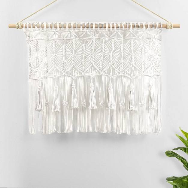 Boho Macrame Tassel Cotton Window Valance White Lush D cor