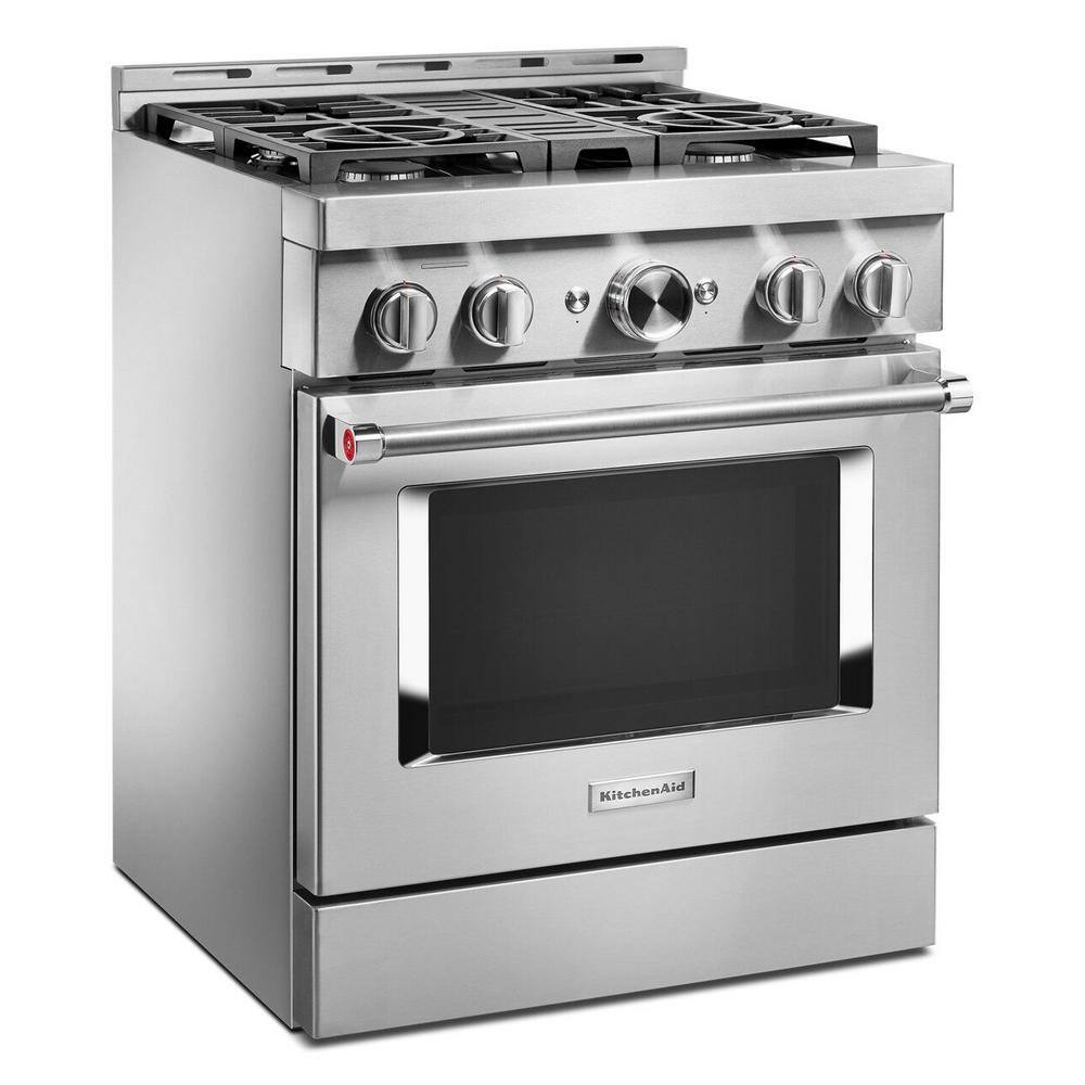 KitchenAid 30 in. 4.1 cu. ft. Smart Commercial-Style Gas Range with Self-Cleaning and True Convection in Stainless Steel KFGC500JSS