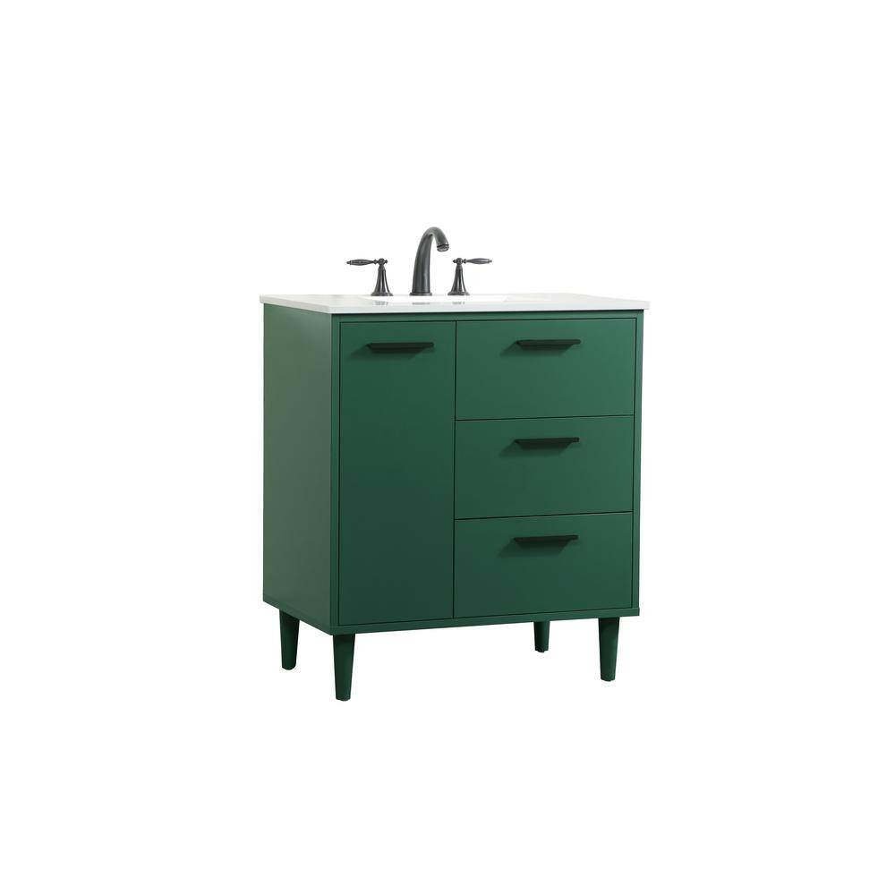 Simply Living 30 in. W x 19 in. D x 34 in. H Bath Vanity in Green with Ivory White Quartz Top SL141090MGN