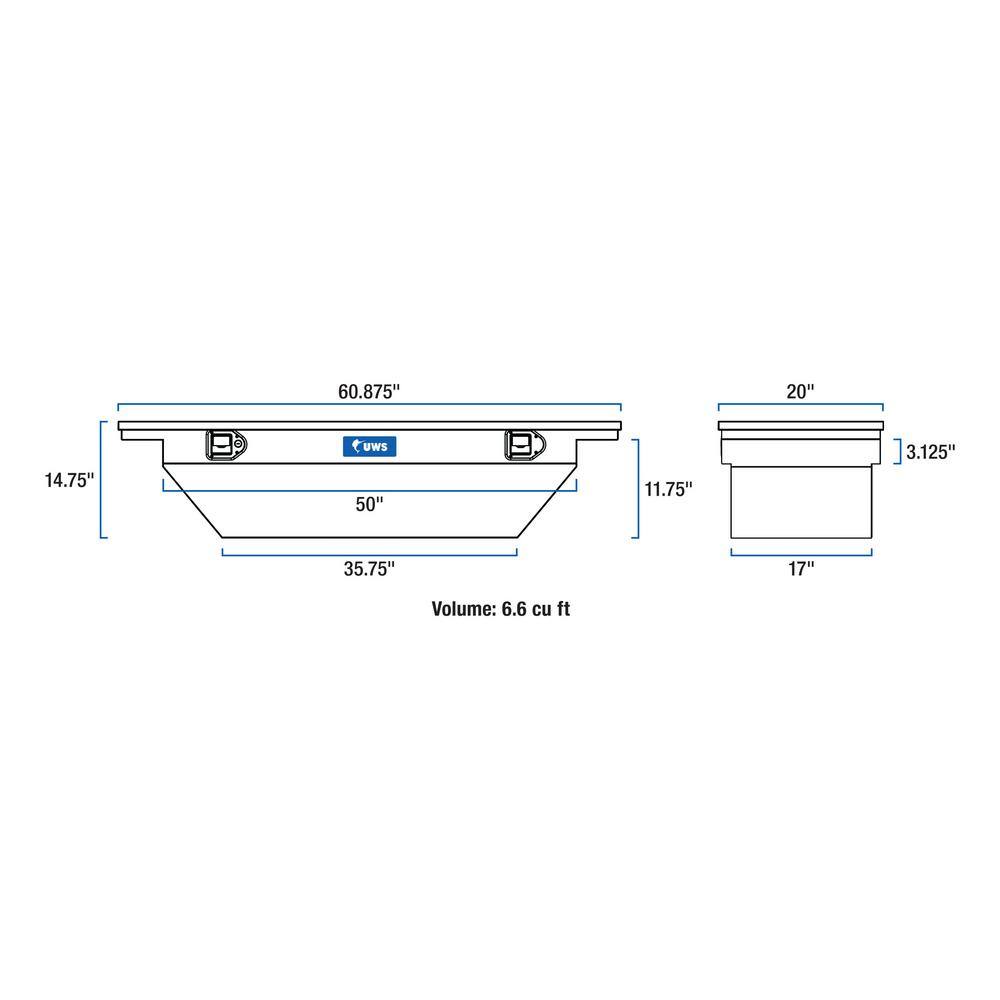 UWS 60 in. Bright Aluminum Angled Crossover Tool Box with Low Profile (Heavy Packaging) TBS-60-A-LP