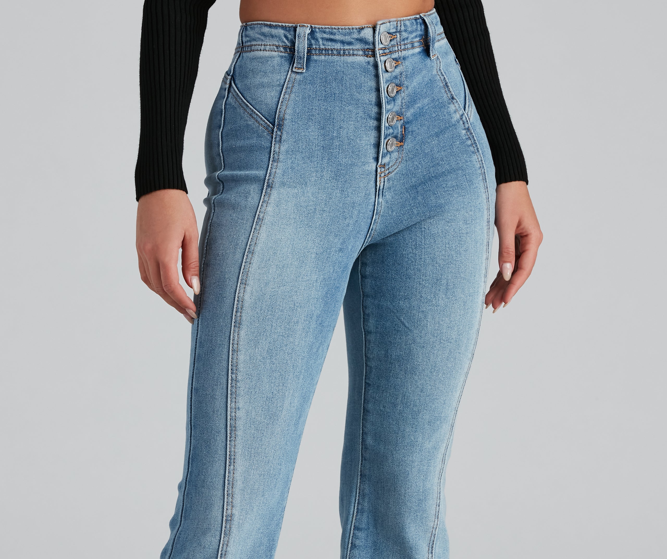 High-Rise Flared Straight-Leg Jeans