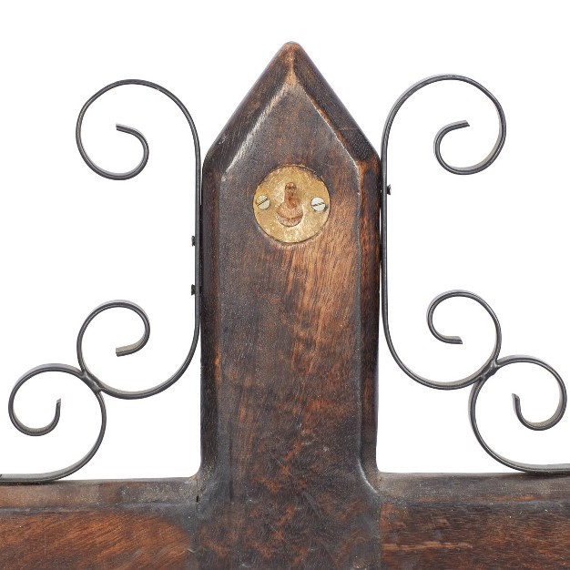 Mango Wood Biblical Carved Cross Wall Decor With Metal Scrollwork Brown Olivia amp May